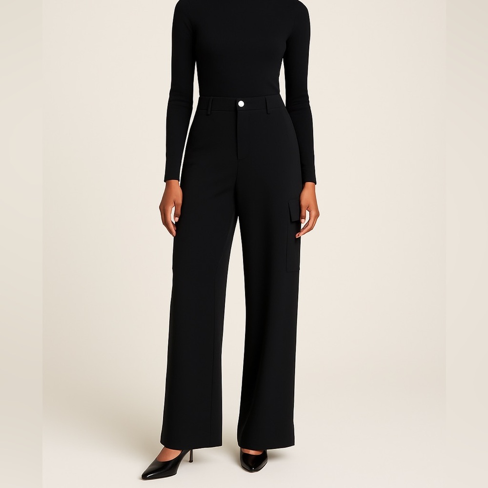 NWT Theory Black Wide Leg ‘Admiral’ Crepe Cargo Pants - Size 8